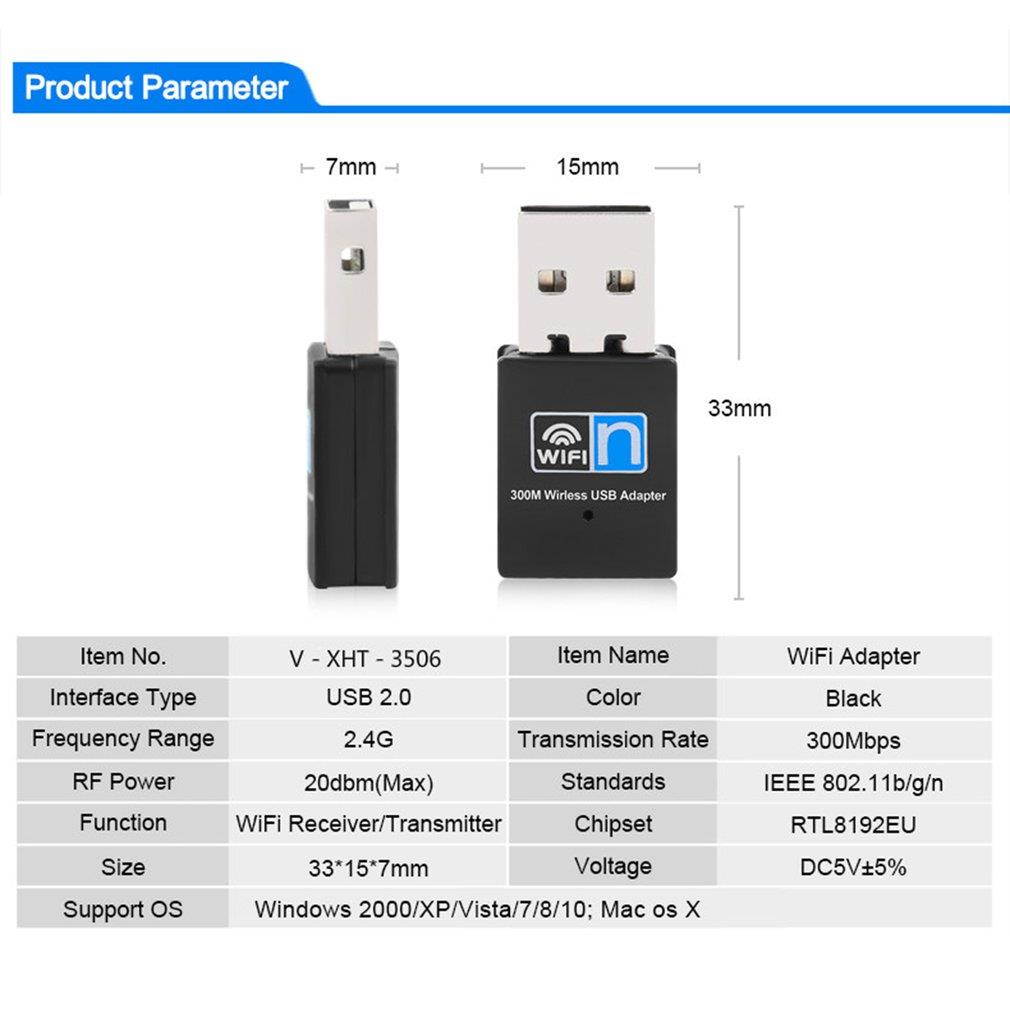 300Mbps USB WiFi Adapter 2.4Ghz 802.11 b/g/n Network Card High Speed USB2.0 Wireless Wifi Adapter for PC Computer