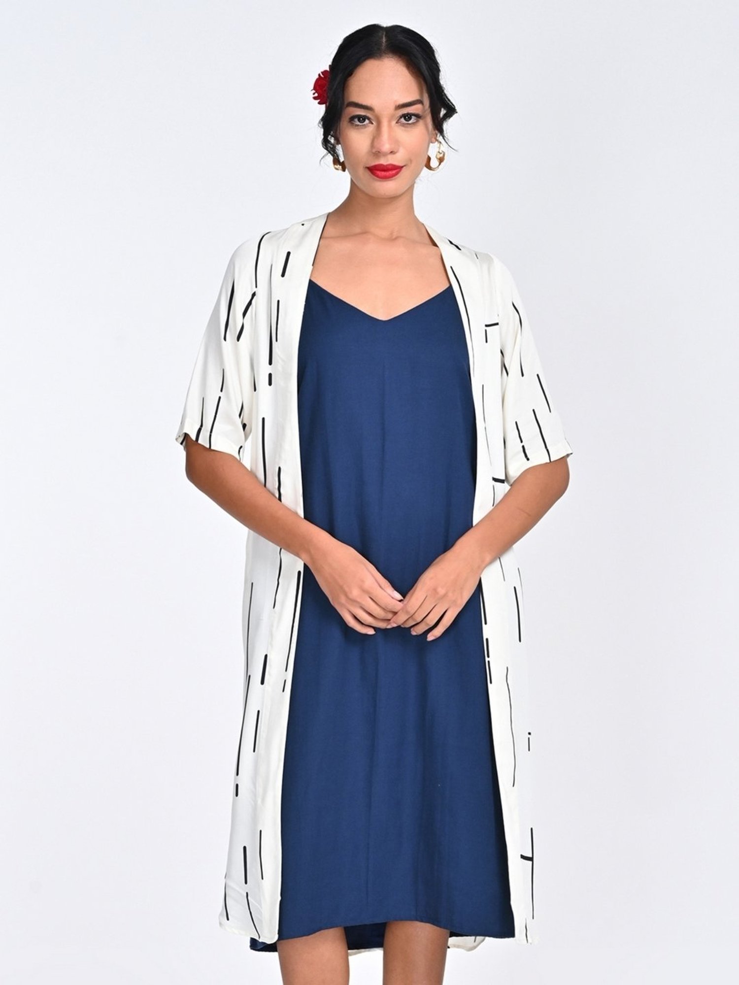 Saltpetre Women Modal Solid Cream Open Front Long Overlay