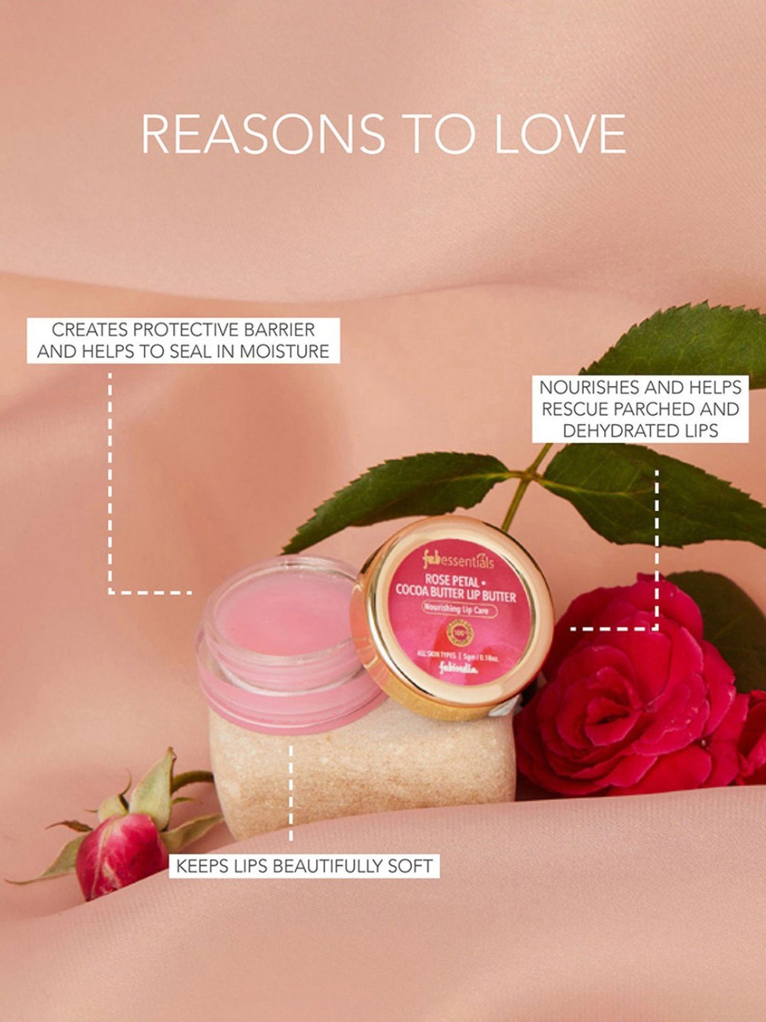 Fabessentials Rose Petal & Cocoa Butter Lip Butter - 5 gm