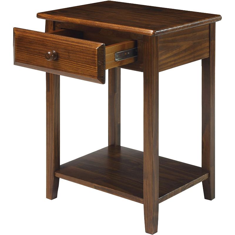 Casual Home Soild Sustainably Sourced Wood Night Owl Bedside Nightstand with 4 USB Charging Ports, Top Drawer and Lower Shelf, Warm Brown (2 Pack)