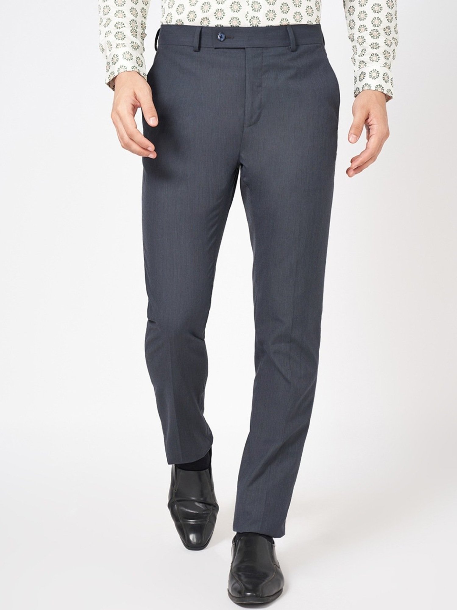 Byford By Pantaloons Black Slim Fit Texture Trousers