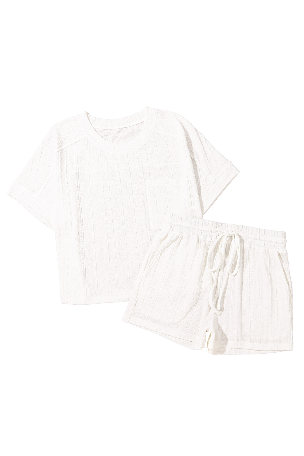 Skobeloff Textured Ruffle Split Top and Drawstring Shorts Set