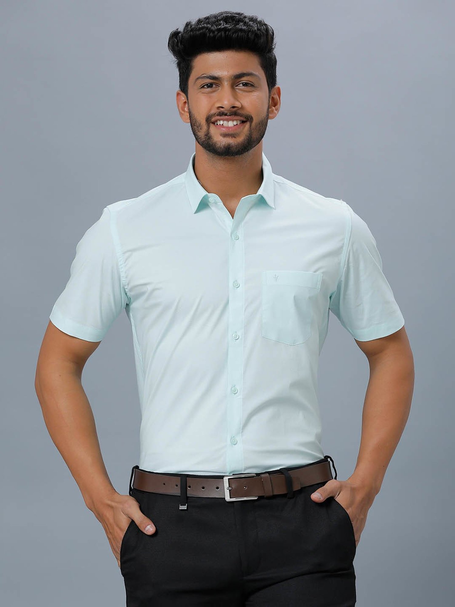 Ramraj Sky Blue Cotton Regular Fit Shirt