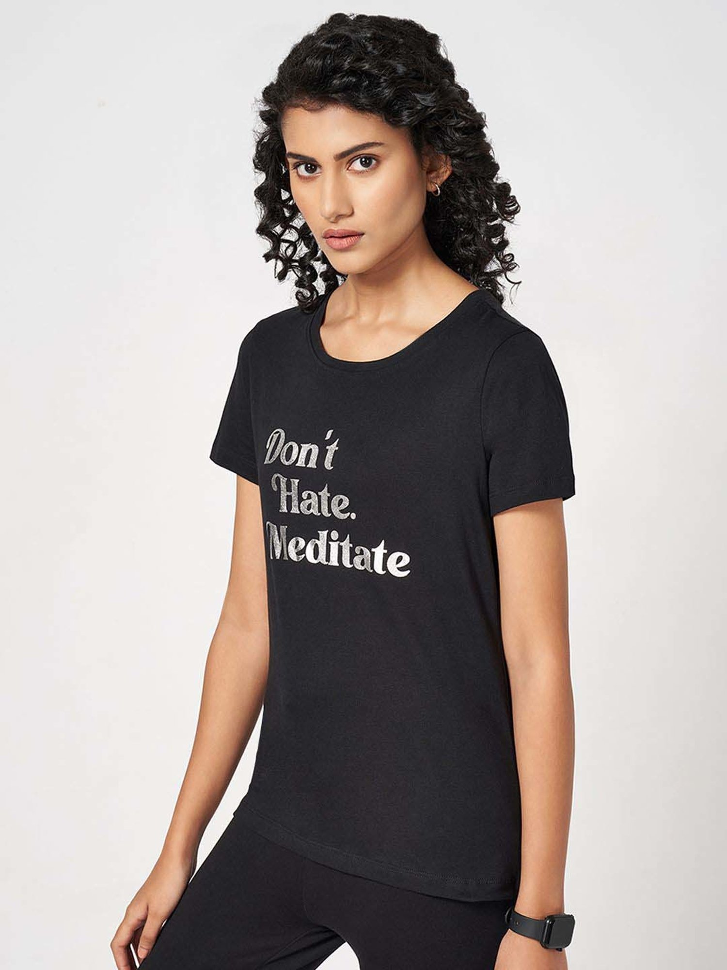 Ajile by Pantaloons Black Cotton Printed T-Shirt