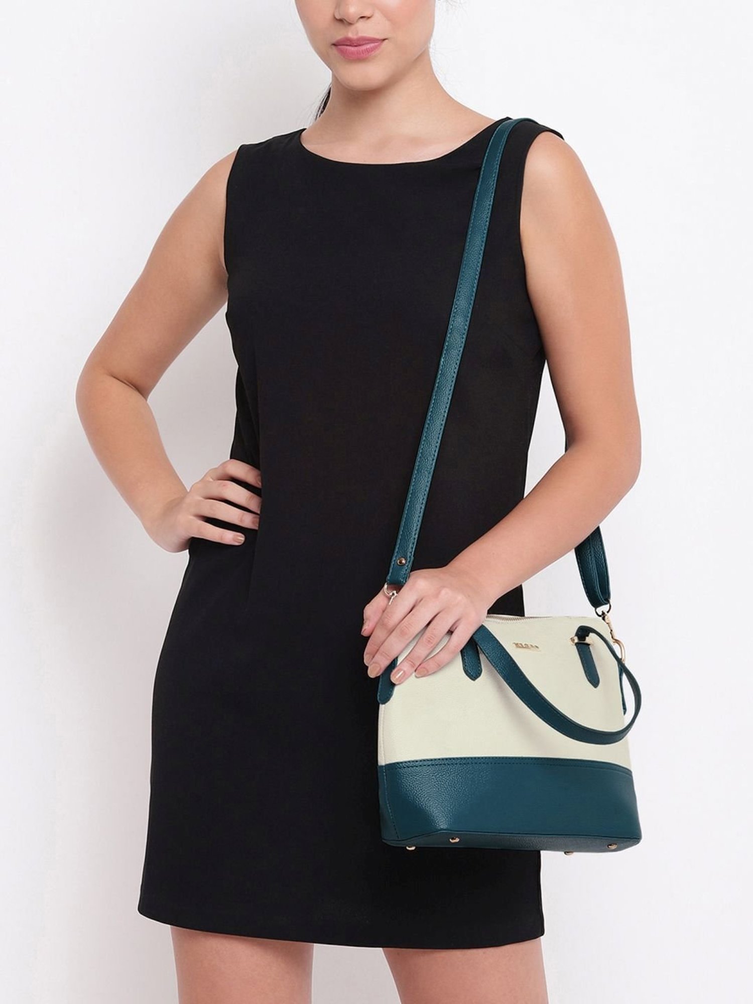 KLEIO White & Blue Solid Medium Handbag