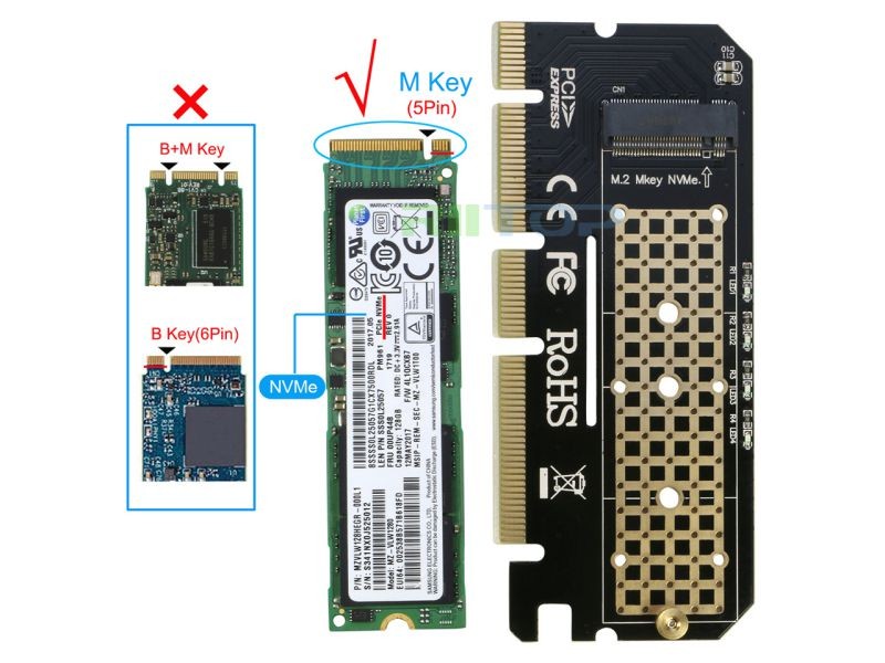 PCIe M.2 NGFF NVMe AHCI SSD to PCIE 4x 8x 16x Adapter Card for M Key 2230 2242 2260 2280 mm Size PCIe M.2 SSD Full Speed like Samsung XP941, SM951(NVMe), 950, PM961, 960EVO, SM961, PM951, 960EVO.