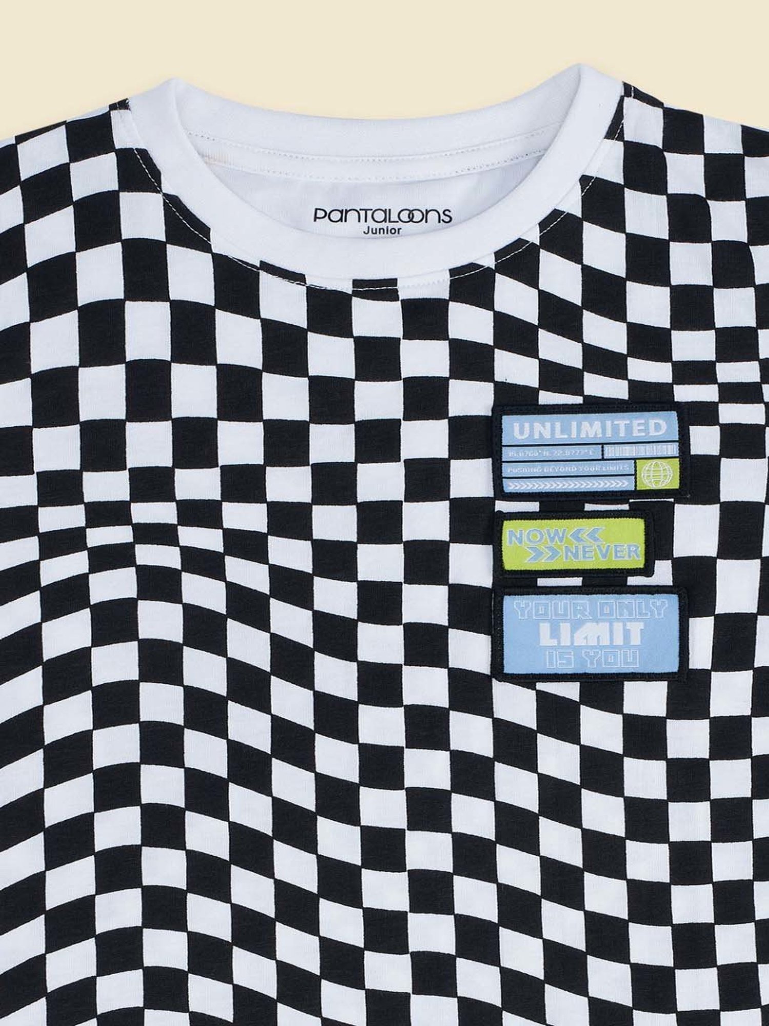 Pantaloons Baby Kids White & Black Cotton Printed T-Shirt