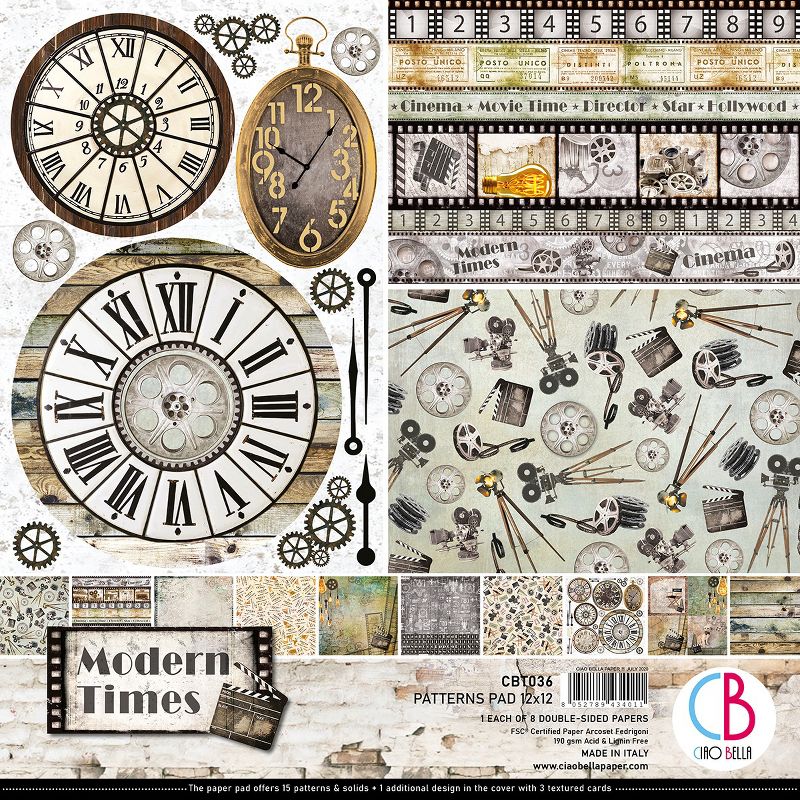 Ciao Bella Double-Sided Paper Pack 90lb 12"X12" 8/Pkg-Modern Times, 8 Designs/1 Each