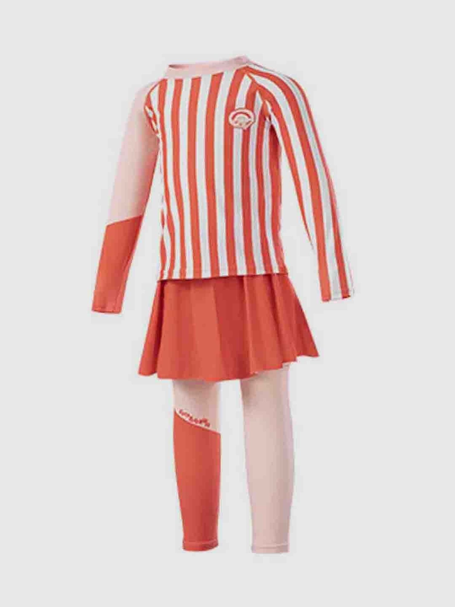 Little Surprise Box Kids Orange & White Striped Full Sleeves Swimming Top Set