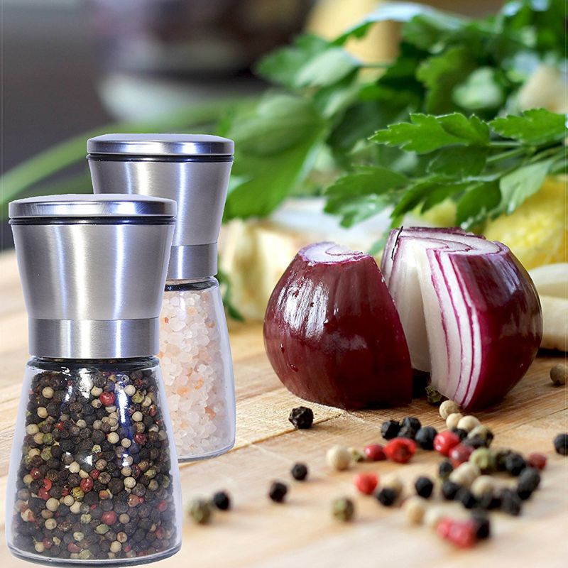 2pcs Stainless Steel Pepper Grinder Manual Pepper Cruchser Hand Crank Twist Spice Herb Mill