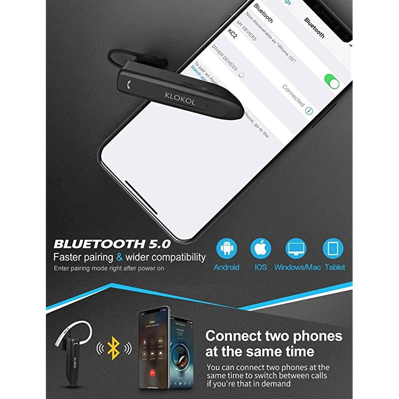 Bluetooth Headset 28Hrs Playtime Wireless Bluetooth Earpiece for Cell Phone Noise Canceling Car Business Earbud Headphone with Mic and Mute Compatible with iPhone Samsung Android