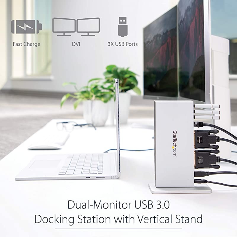 com Dual Monitor USB 3.0 Docking Station w/ DVI to VGA & HDMI Adapters, 5x USB 3.0 & Audio - Vertical DVI Dock for Mac & Windows (USB3SDOCKDD),Black & silver