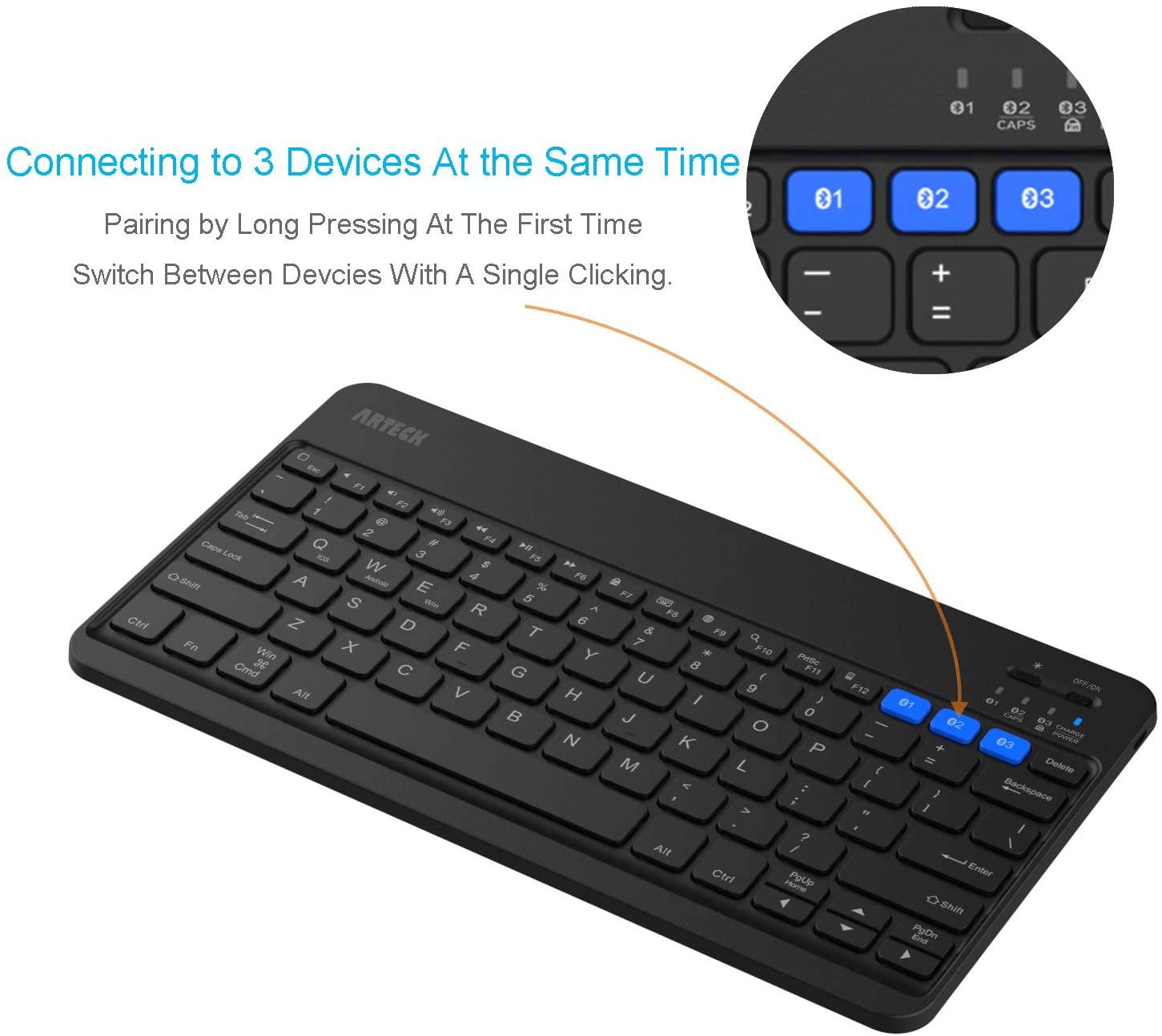 Universal Backlit 7-Colors & Adjustable Brightness Multi-Device Slim Portable Wireless Bluetooth 3.0 Keyboard for iOS, Android, Windows Tablet PC Smartphone Built in Rechargeable Battery