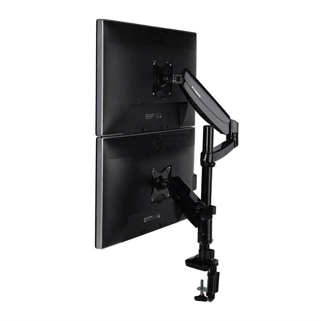 FLEXIMOUNTS Vertical Dual Monitor Mount LCD arm,Full Motion Stacking Desk mounts for 10"-27" Computer Monitor, w Clamp or Grommet Desktop Support