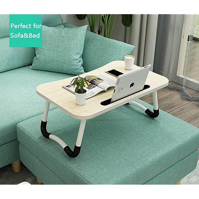 Bed Tray Table, Foldable Lap Desk Stand, Multifunction Lap Tablet Perfect for Eating Breakfast, Reading Book, Working,Watching Movie on Bed/Couch/Sofa/Floor,Light Brown