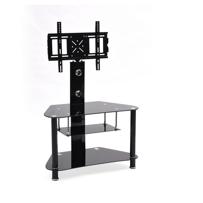 3 Shelf Glass TV Stand with Swiveling Mount Black 36" - Hodedah Import