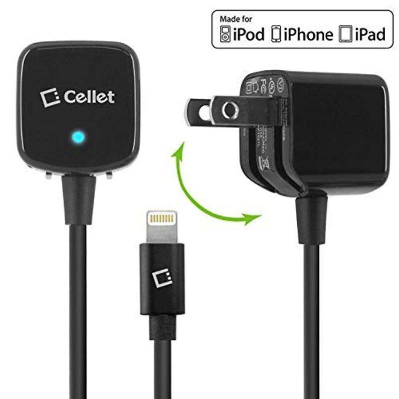Cellet Folding Blade AC Wall Home and Travel Charger Compatible with iPhone 11 Pro Max Xs Max XR X 8 Plus 7 Plus 6S Plus 6 Plus iPad Pro Air Mini (Apple MFI Certified) Lightning Cable