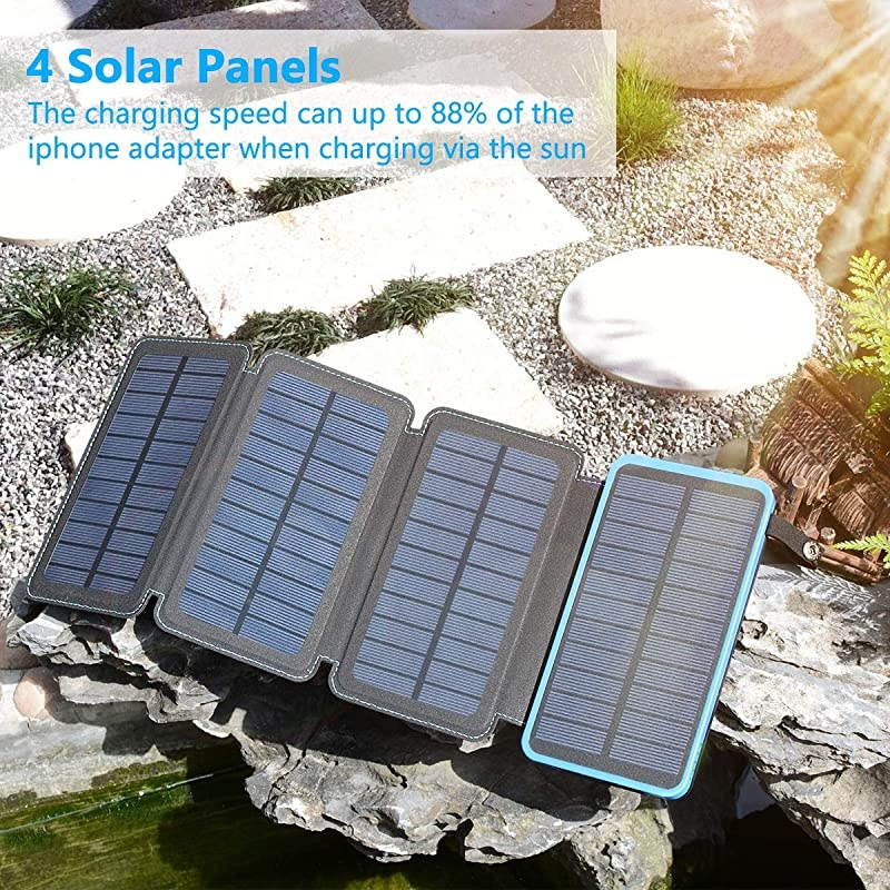 Solar Charger 25000mAh  Portable Solar Power Bank Dual USB Ports Waterproof External Battery with LED Flashlight for Smartphones Tablets and More