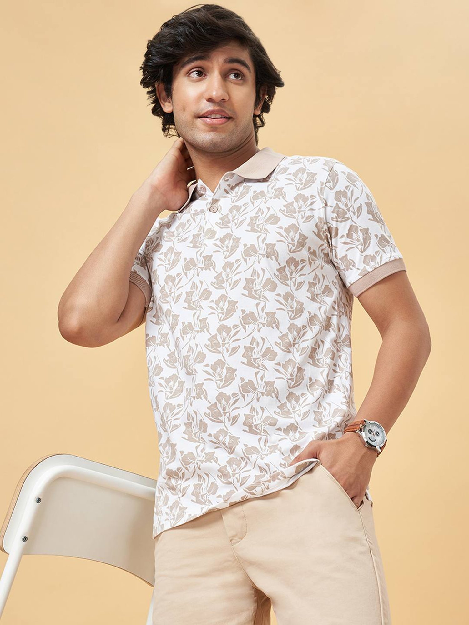 Byford By Pantaloons Appleblossom Slim Fit Printed Polo T-Shirt