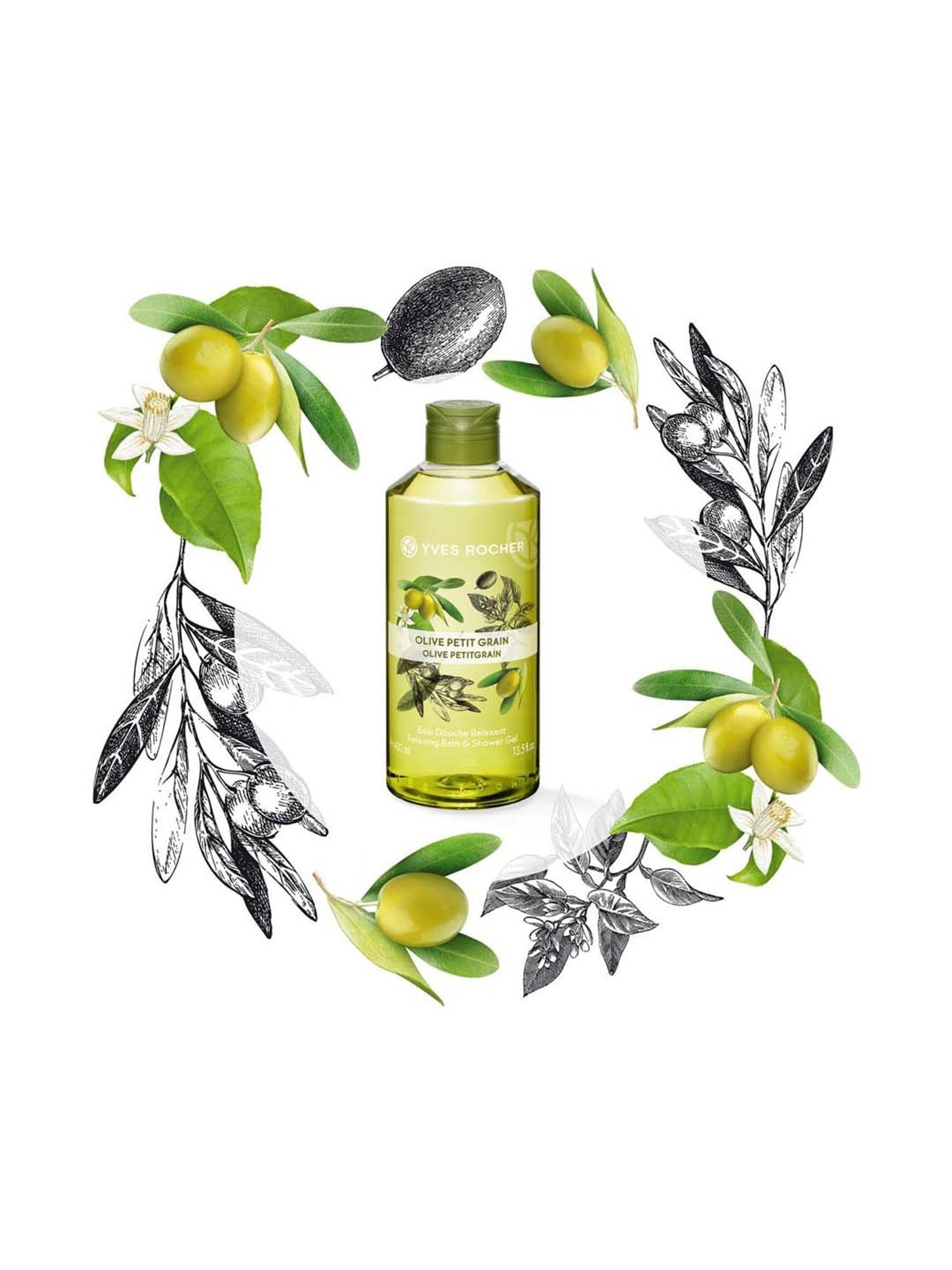 YVES ROCHER Relaxing Bath & Shower Gel Olive Petit Grain - 400 ml