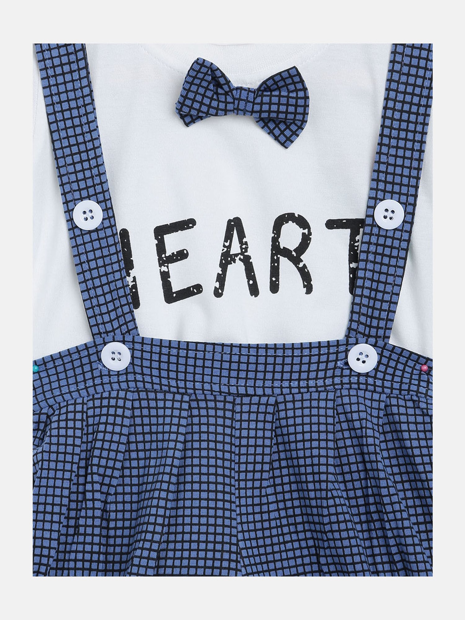 Li'l Tomatoes Kids White & Blue Checks T-Shirt with Dungaree