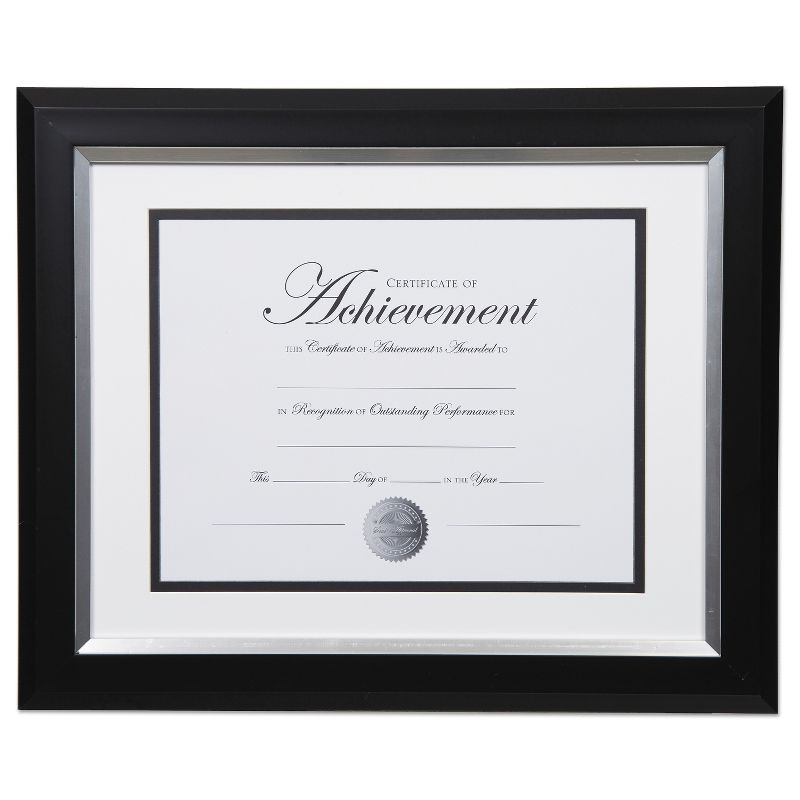 DAX 2-Tone 11 x 14 Document Frame, 8 1/2 x 11 Insert, Black/Silver Frame, White Mat N16984ST