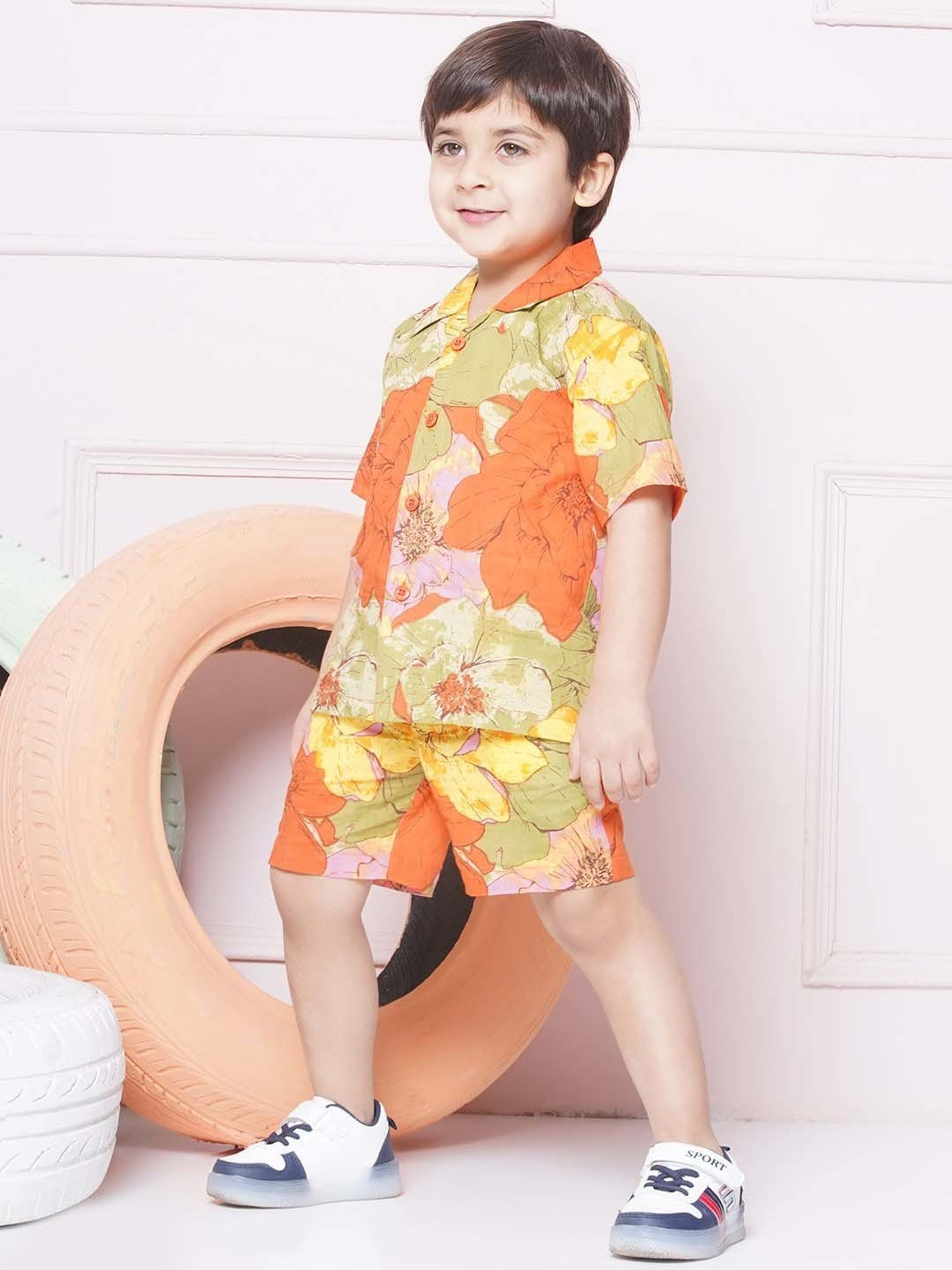 AJ Dezines Kids Multicolor Cotton Floral Print Shirt Set