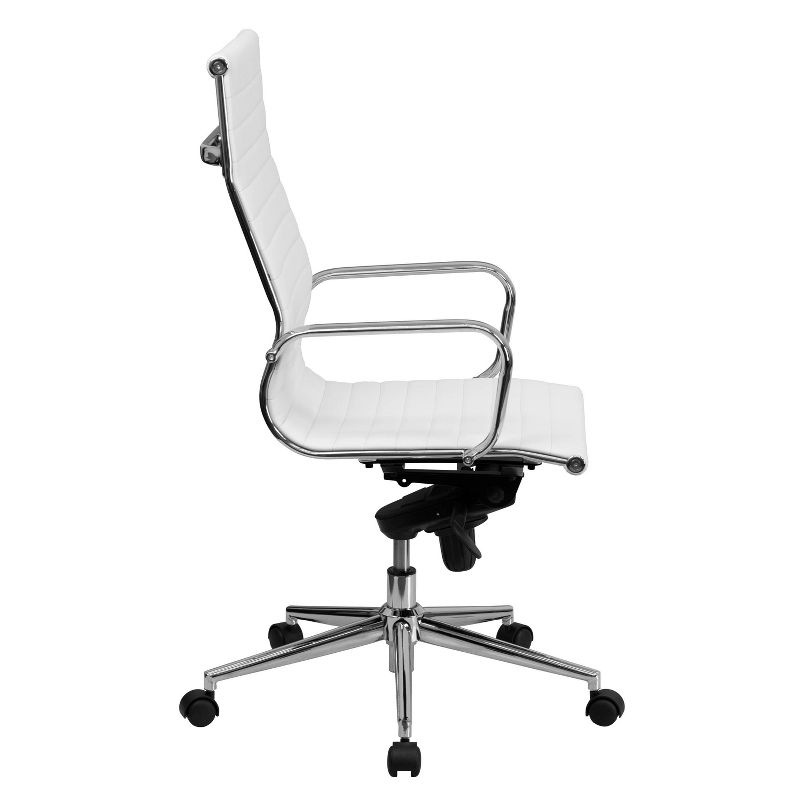 High Back Ribbed Leather Executive Swivel Office Chair with Knee Tilt Control White/Chrome - Riverstone Furniture