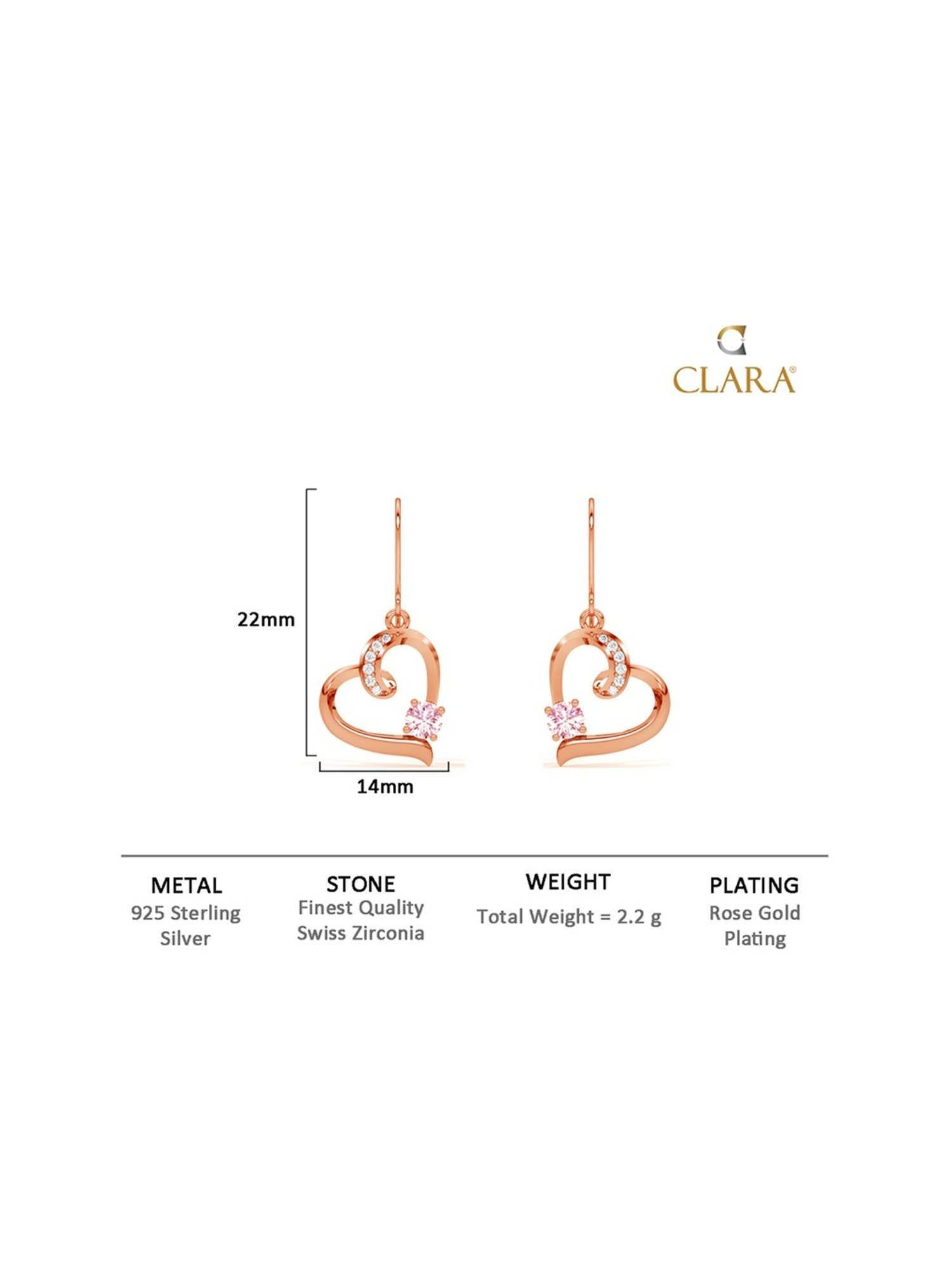 Clara 925 Silver Rose Gold-Plated Swiss Zirconia Pink Heart Dangler Earrings
