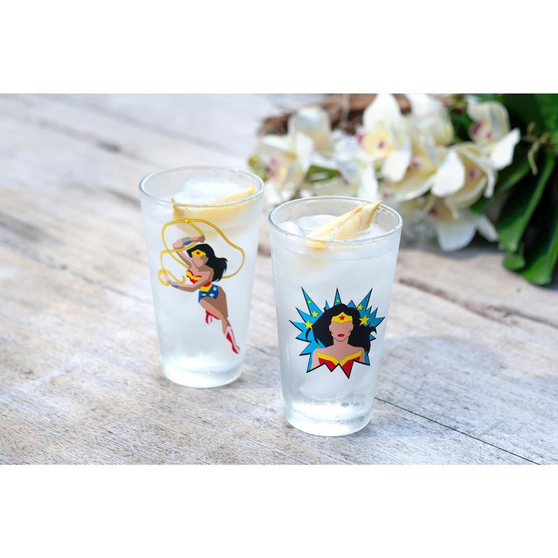 Seven20 DC Wonder Woman Pint Glass Set | Two Action Packed 16-Ounce Cups | Set Of 2