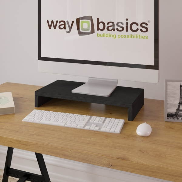 Way Basics 19.7"W Simple Computer Monitor Riser/Laptop Stand, Black Wood Grain - Lifetime Guarantee