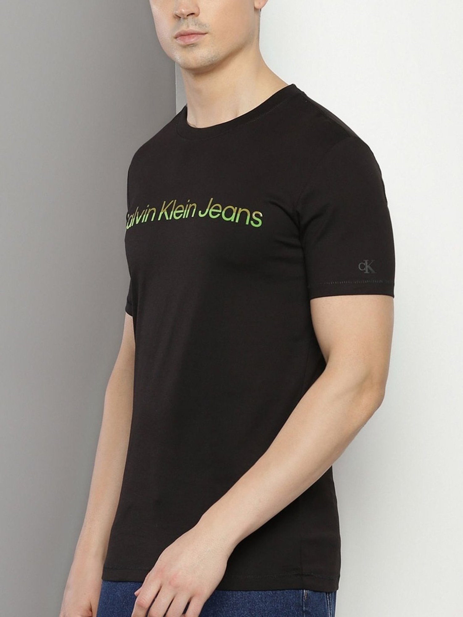 Calvin Klein Jeans Black Cotton Slim Fit Logo Printed T-Shirt