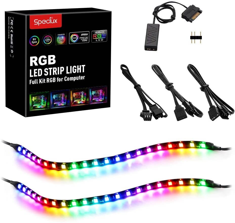 PC Addressable RGB LED Strip Lights Kit - Magnetic Rainbow PC Case Lighting 2PCS 42LEDs ARGB Strip for 5V 3pin RGB Header Motherboard Asus Aura Asrock RGB Led Gigabyte RGB Fusion MSI Mystic Light