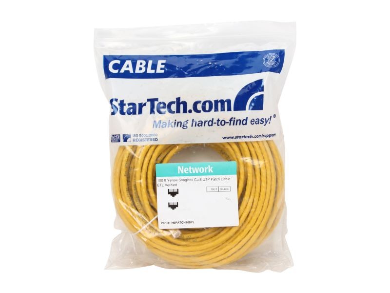 StarTech.com N6PATCH100Y 100 ft. Snagless UTP Patch Cable - ETL Verified