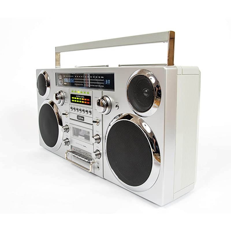 Brooklyn 1980S-Style Portable Boombox - CD Player, Cassette Player, FM Radio, USB, Wireless Bluetooth Speaker - Silver