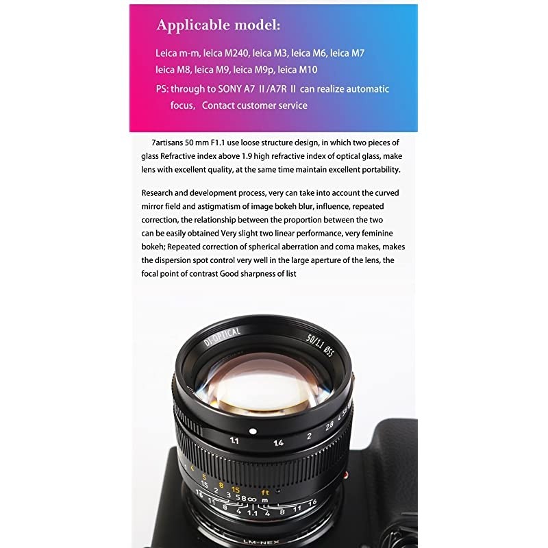 50mm F1.1 Leica M Mount Fixed Lens for Leica M-Mount Cameras Like Leica M-M Leica M240 Leica M3 Leica M6 Leica M7 Leica M8 Leica M9 Leica M9p Leica M10 (Silver)