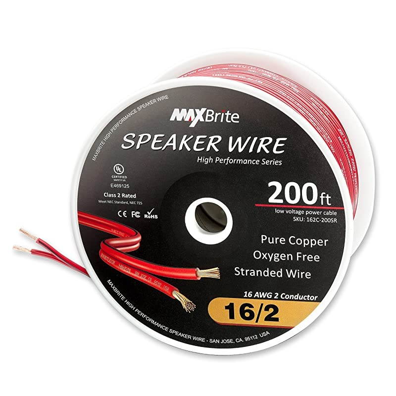 Performance 16 Gauge Speaker Wire Oxygen Free Pure Copper UL Listed Class 2 200 Feet Spool