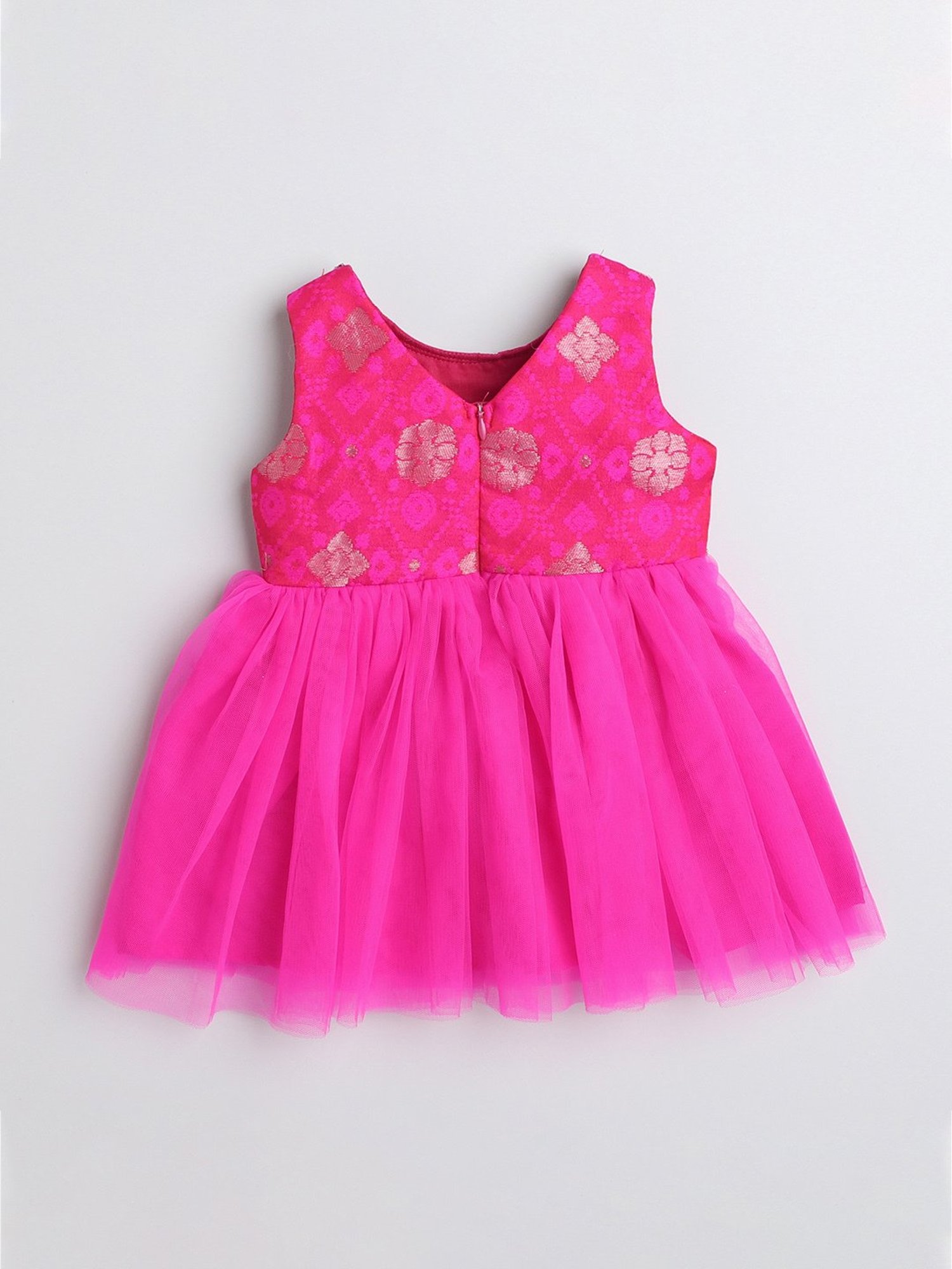 Many Frocks Kids Pink Self Design Dress