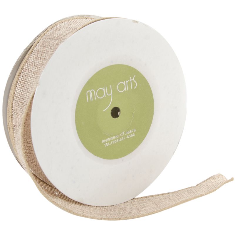 May Arts Wired Faux Burlap Ribbon 1-1/2"X25yd-Natural