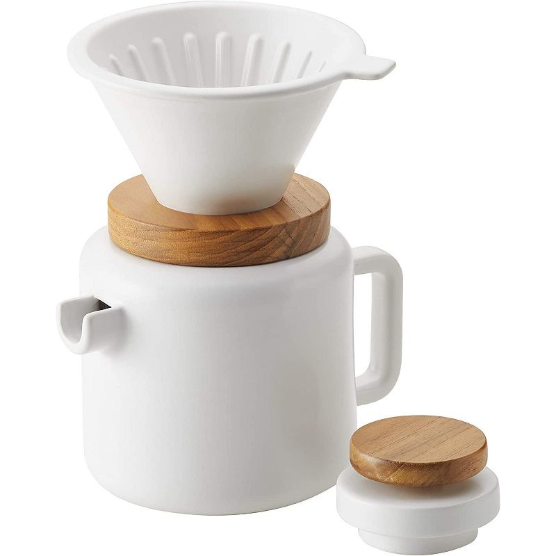 Meyer Corporation BonJour Wayfarer Ceramic Collection 4-Cup (20 oz) Pour Over Set, White