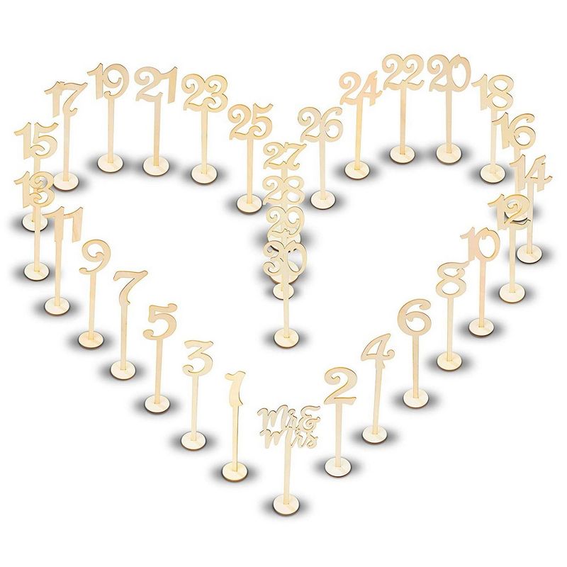 Juvale Wooden 1 to 30 Party Table Numbers & Mr Mrs Stand 9.75" for Wedding Decorations