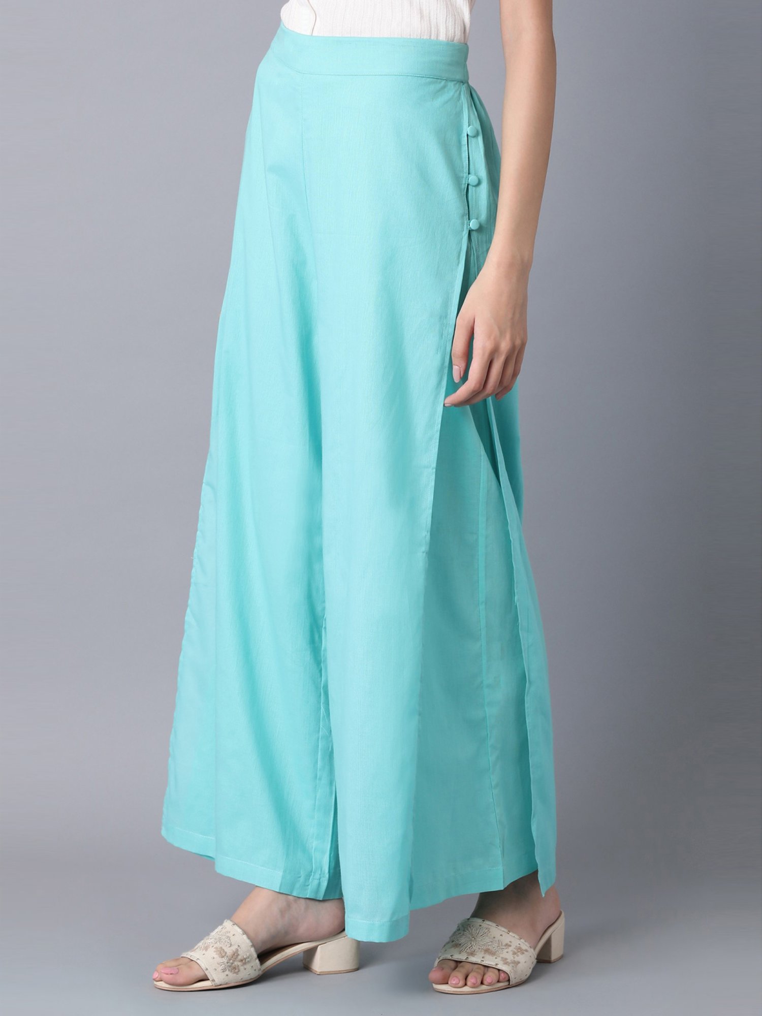 Elleven Turquoise Cotton Palazzos