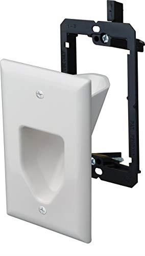 datacomm electronics 456001whs 1gang recessed low voltage cable plate with bracket  white