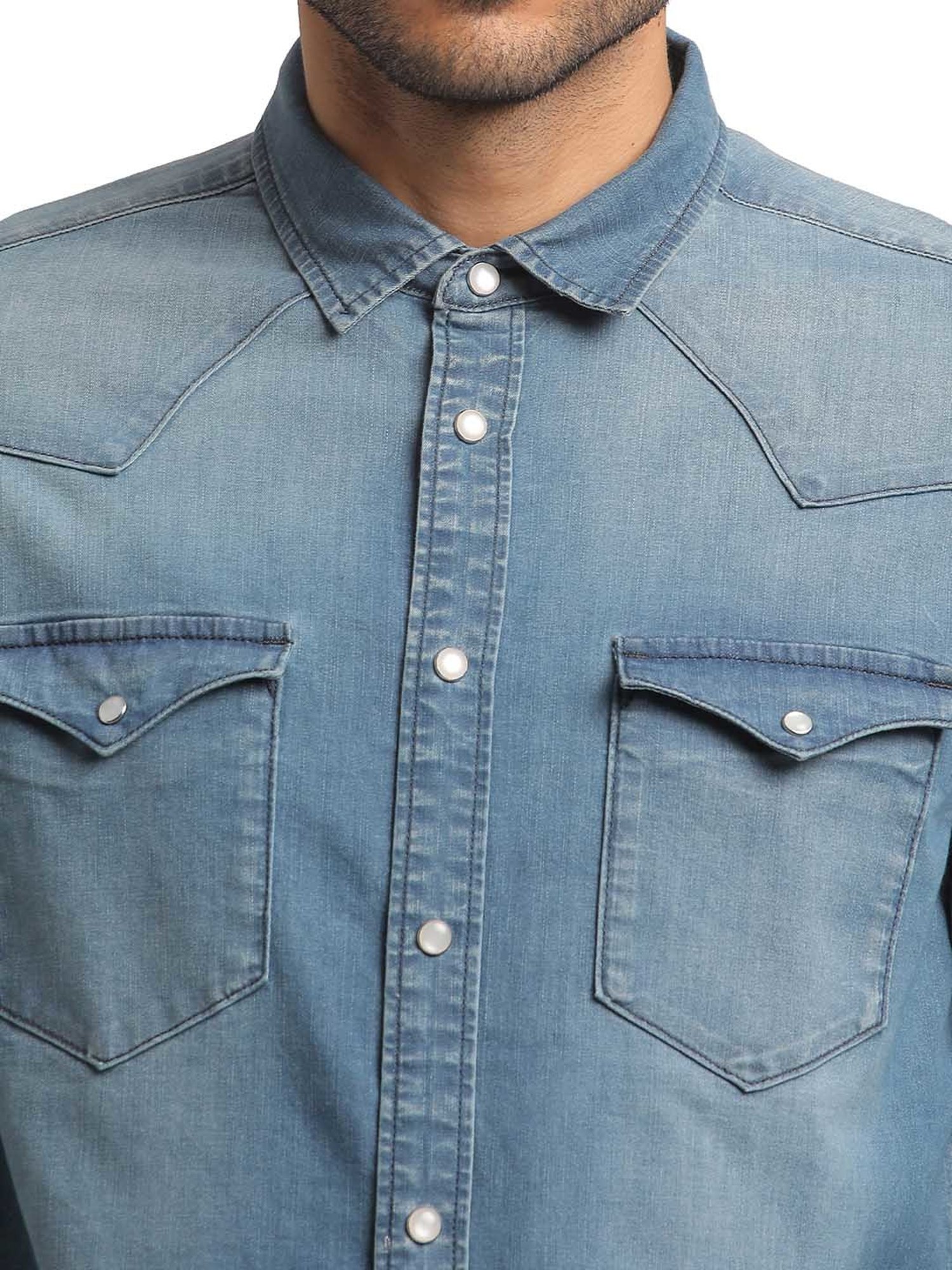 EVERBLUE Light Blue Regular Fit Shirt