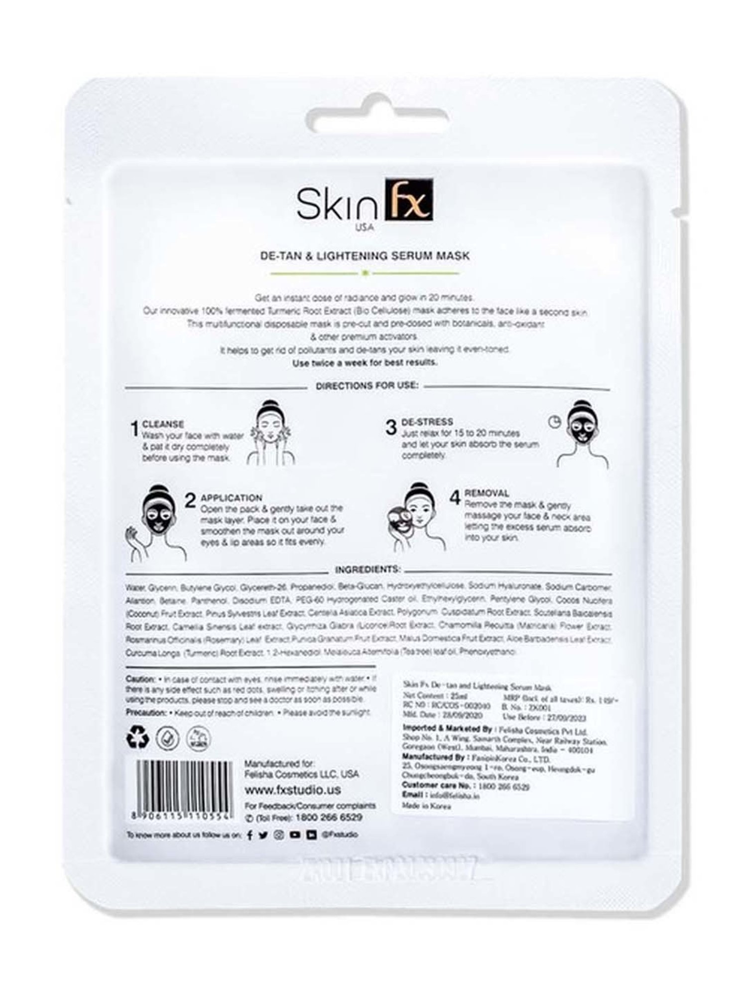 Skin Fx Lightening, Detan, Hydrating and Detoxifying Facial Serum Mask - Pack of 2