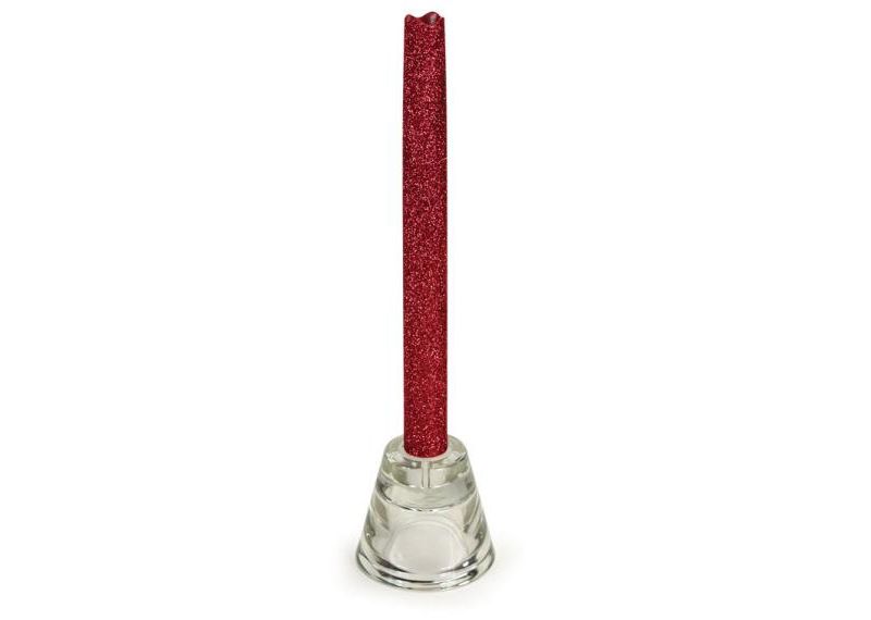 Melrose 9" Prelit LED Battery Operated Glittered Flameless Taper Candle - Red