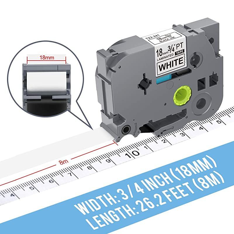 Replacement for Brother PT Label Tape TZ TZe Tape 18mm 0.7 Laminated White TZe-241 TZ-241 for Brother Pt Label Maker PTD400 PT-D400AD, 3/4 Inch x 26.2 ft, Black on White, 6 Pack