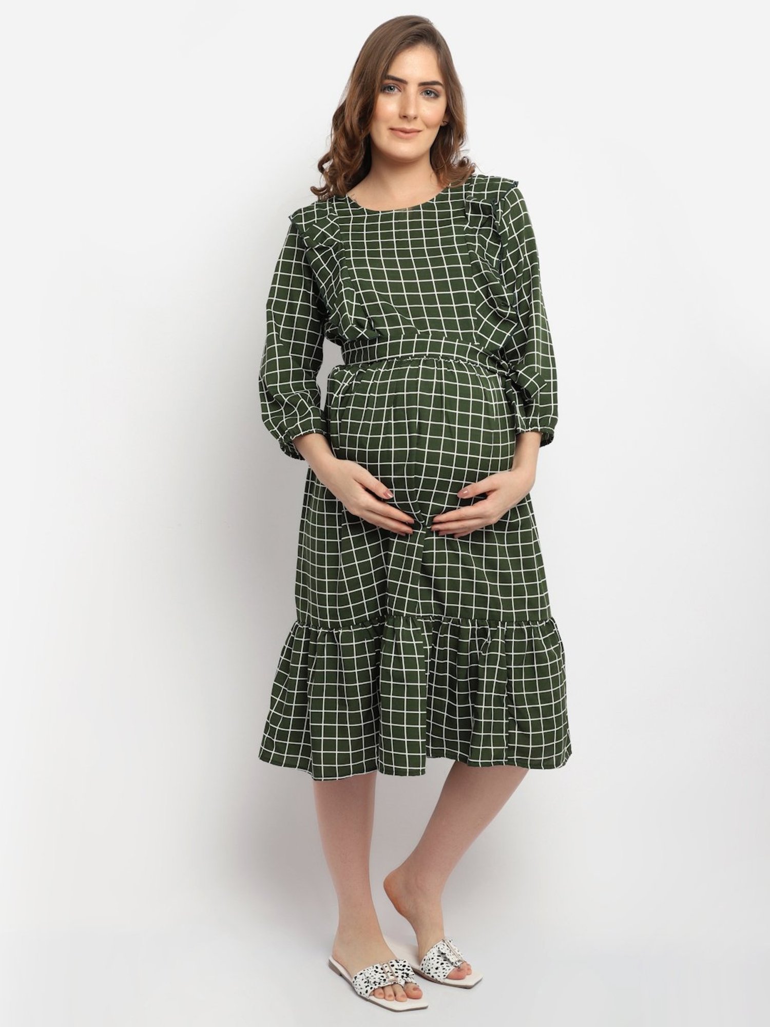 Moms Maternity Green Chequered Dress