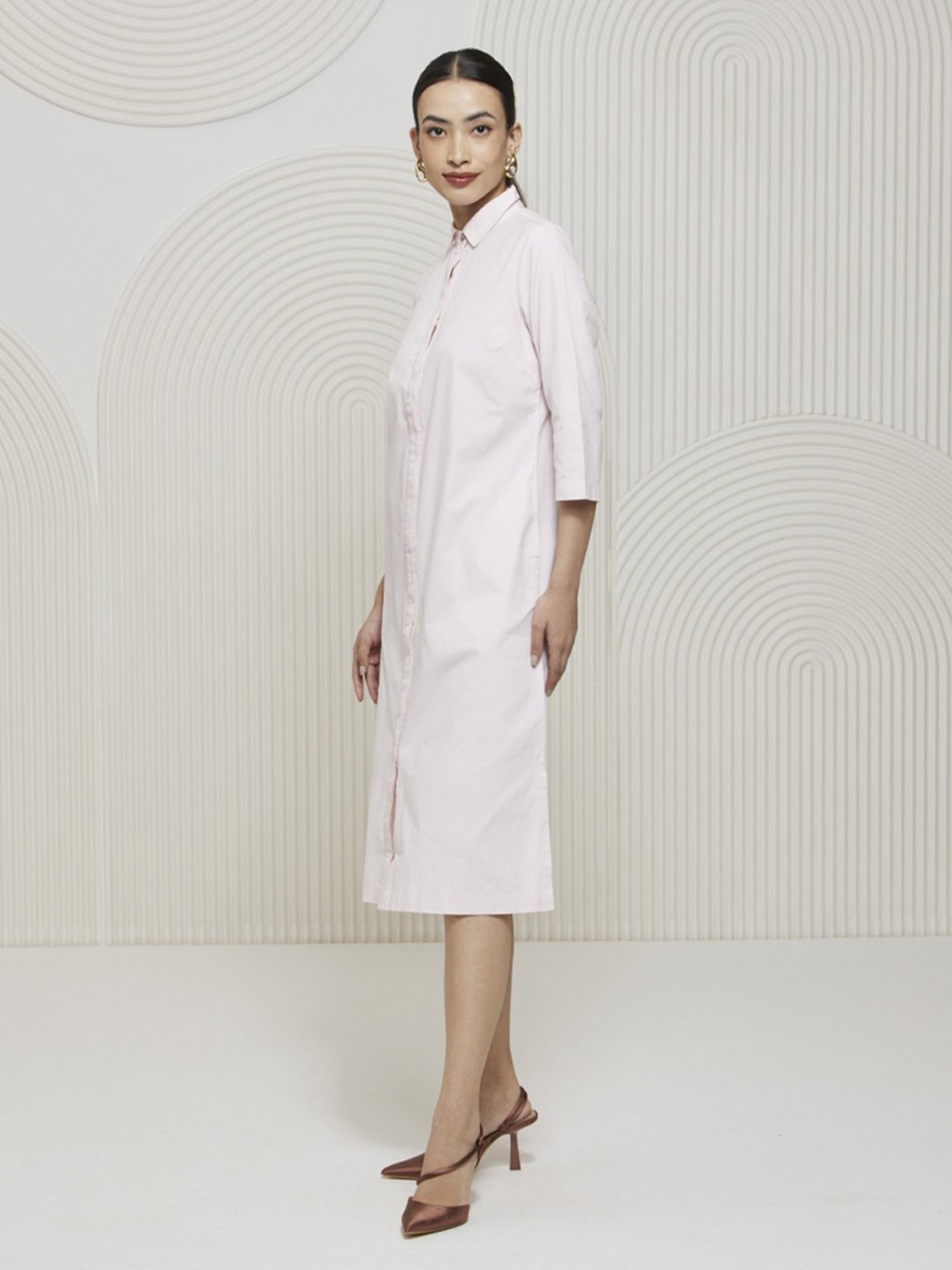 Artagai Pink Polin Elevated Basics Shirt Dress with Concealed Placket