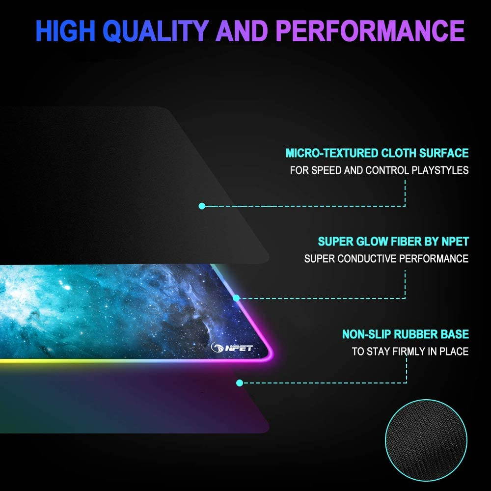 RGB Gaming Mouse Pad, Soft Oversized Glowing Extended LED Mousepad, Touch Control, Anti-Slip Rubber Base Computer Keyboard Mouse Mat, 31.5 x 12 Inch